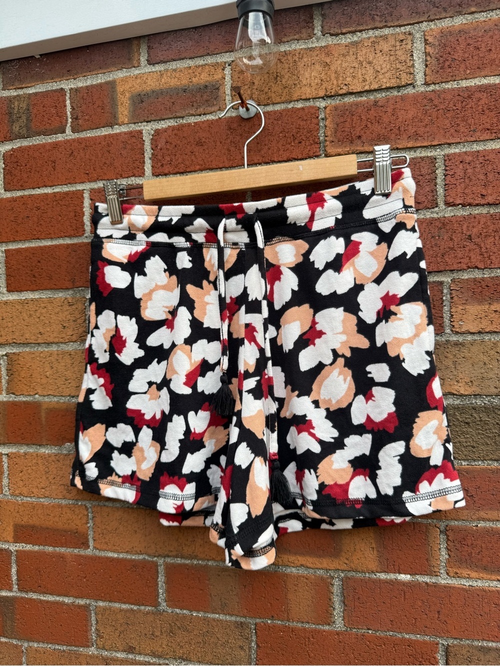Lildy Floral Lounge Shorts Tassel Drawstring S/M Soft Knit Sleep Shorts